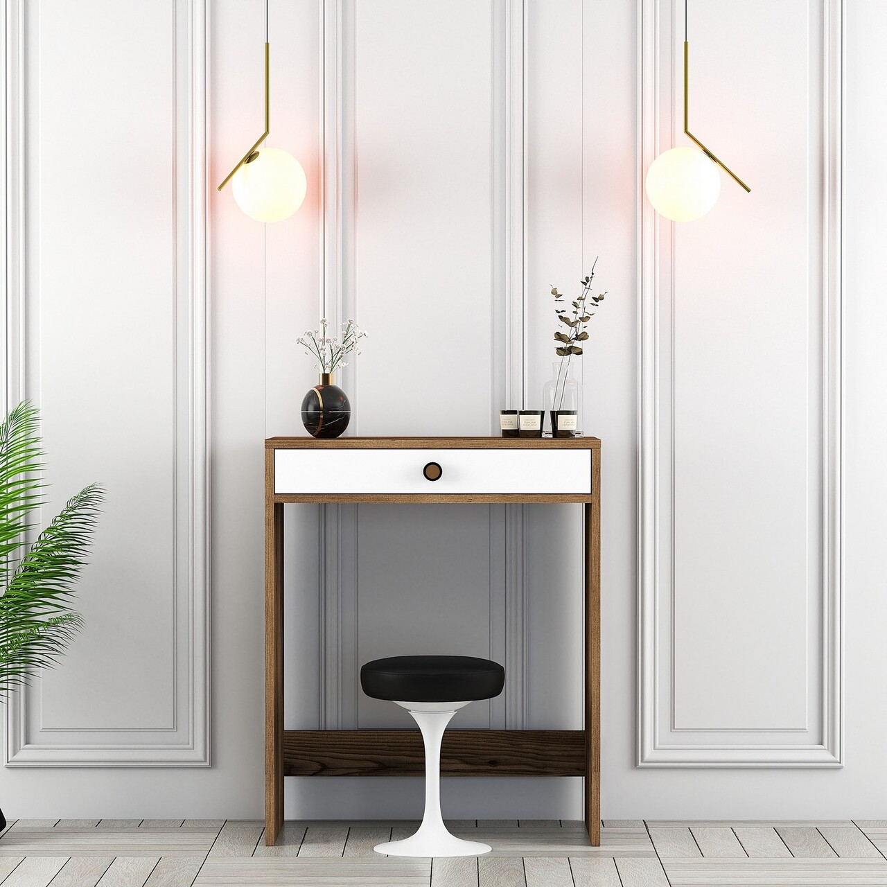 Masa de machiaj, Hanah Home, Lizbon, 70x40x84.7 cm, Nuc/Alb - imagine 7